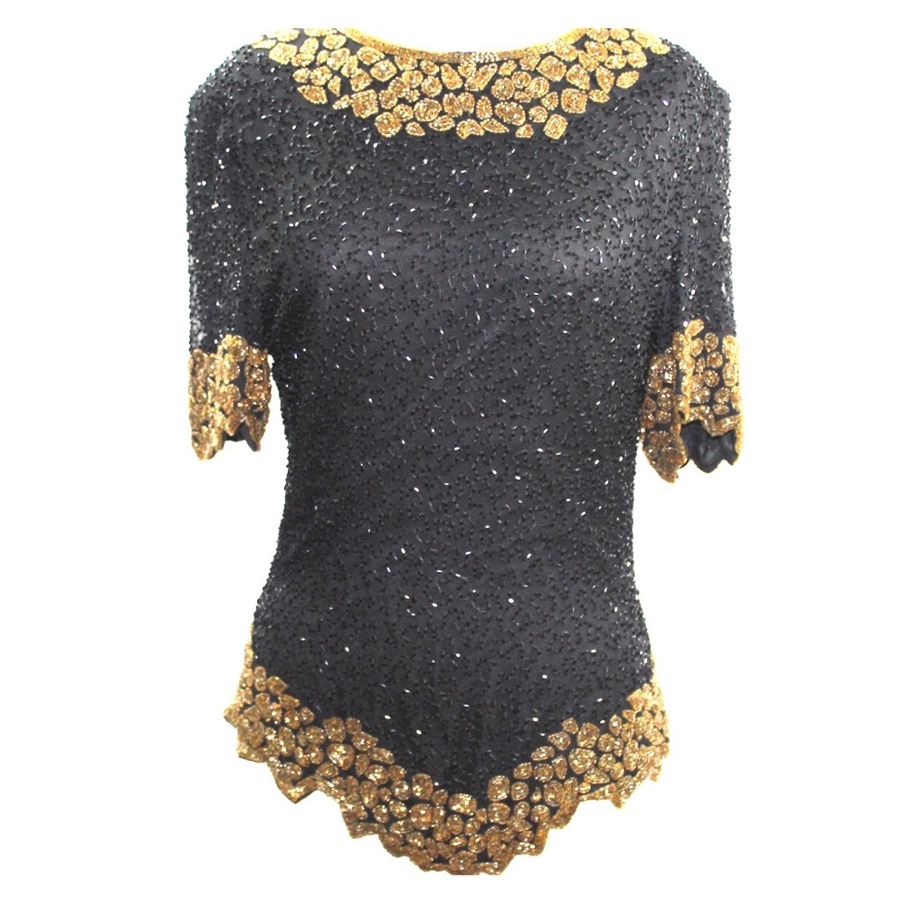 80s Vintage Embroidered Sequin Black Top ❤️